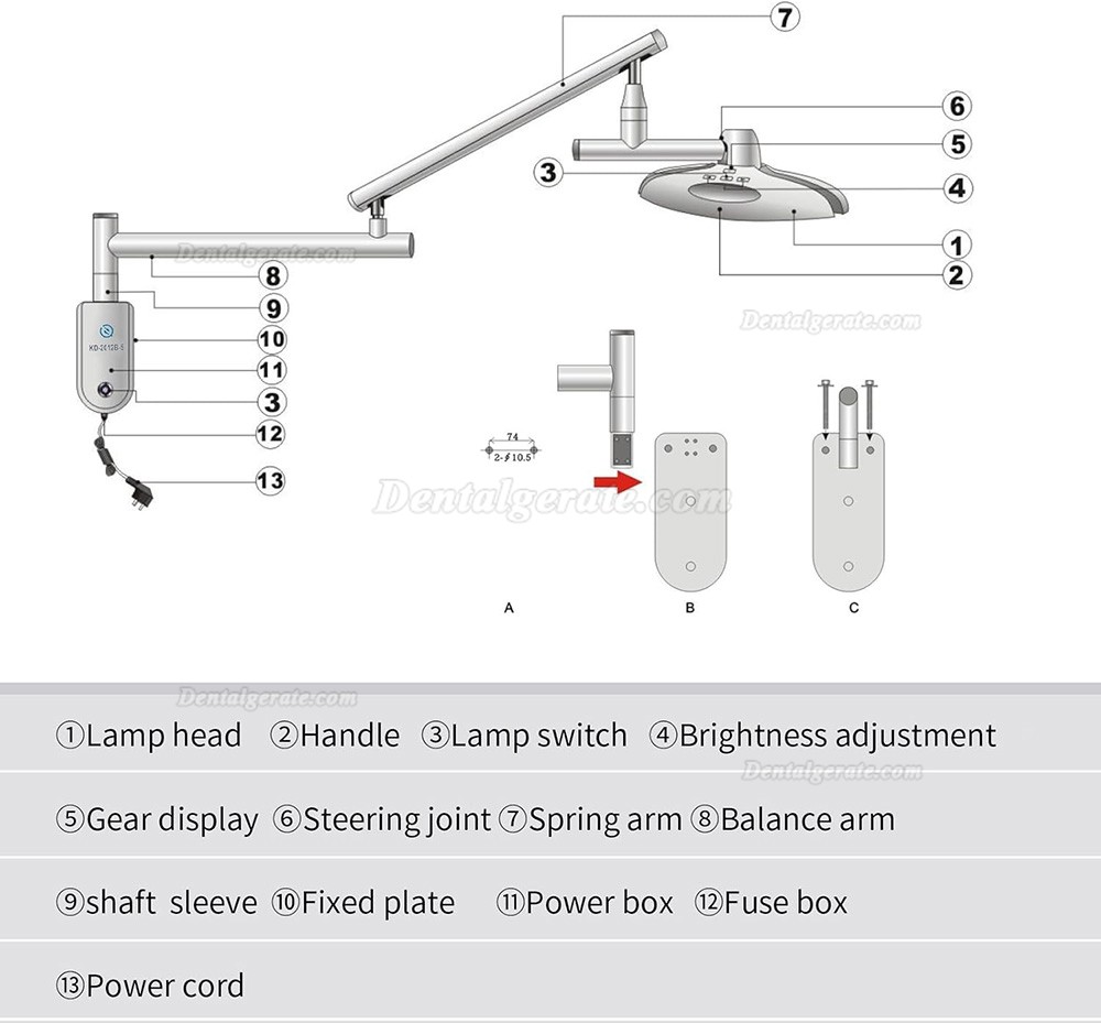 KWS KD-2012B-5 90W LED OP-Leuchte f&uuml;r die Zahnarzt / Schattenfreie Lampe (Wandmontierte)